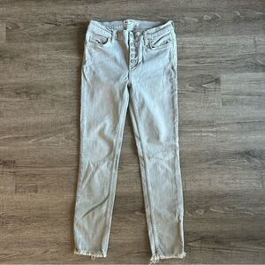 Free People Jeans Light Gray Green Button-Fly Skinny Jeans